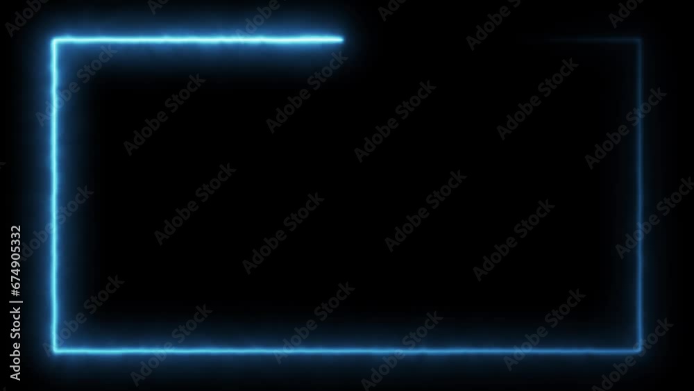 Abstract blue neon glowing line frame, animated moving led light screen box projection 3d rendering, empty space border presentation design background, futuristic cyberspace laser sprectrum backdrop