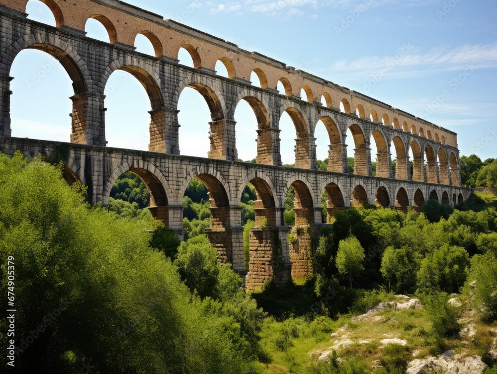 An ancient Roman aqueduct, showcasing the engineering antiquity.