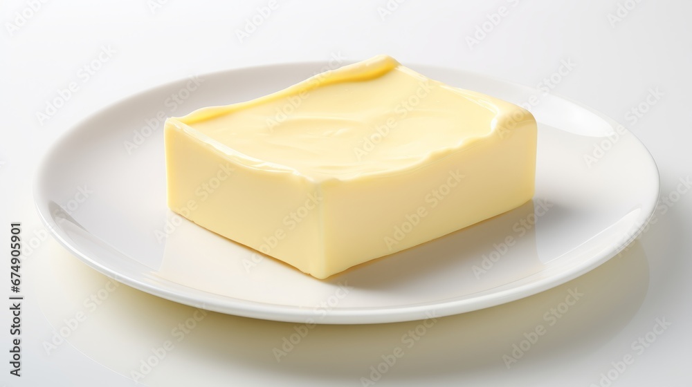 butter in a plate on a white background. butter in a plate on a white background.