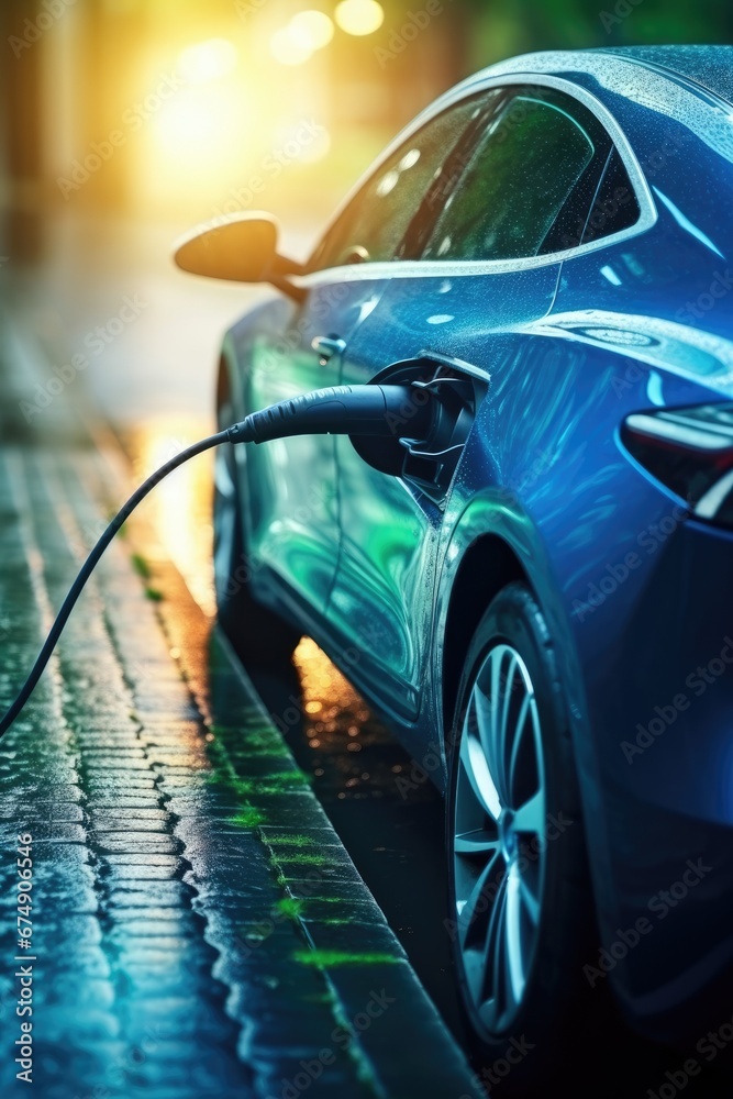 Close up of a charging an electric car
