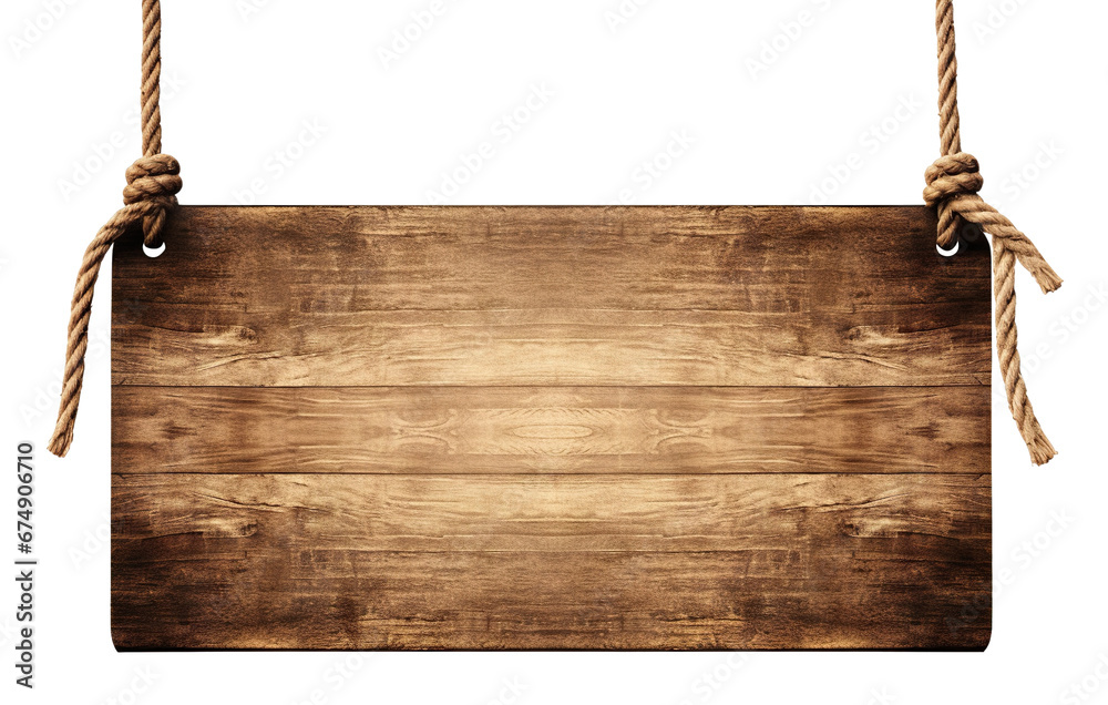 Wooden sign hanging from a rope, cut out Wooden sign hanging from a rope, cut out