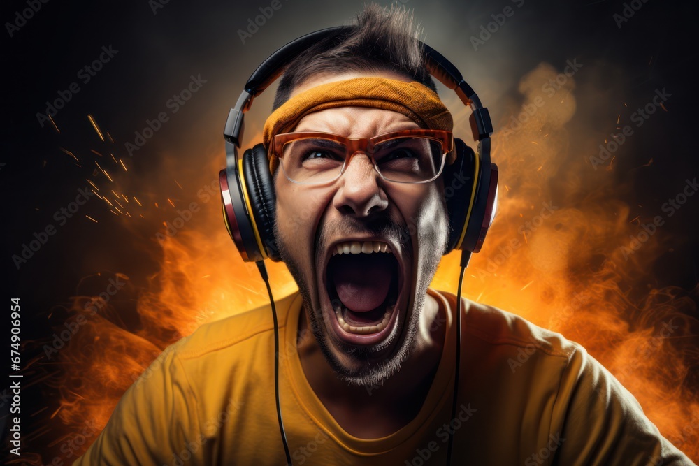 Funny Man in the Midst of Video Game Frenzy Darkly Comedic Funny Man in the Midst of Video Game Frenzy Darkly Comedic