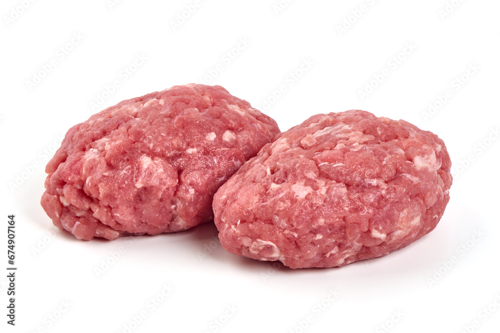 Minced meat patties, isolated on white background. Minced meat patties, isolated on white background.