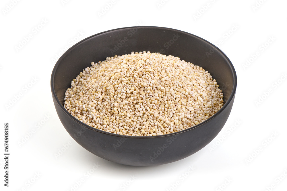Barley groats in bowl, isolated on white background. Barley groats in bowl, isolated on white background.