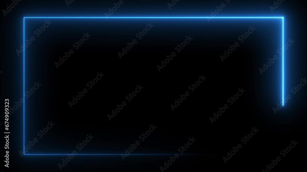 Abstract blue neon glowing line frame, animated moving led light screen box projection 3d rendering, empty space border presentation design background, futuristic cyberspace laser sprectrum backdrop