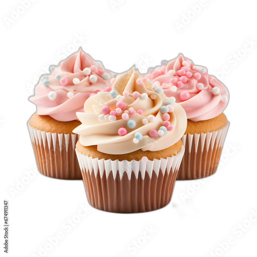 Cupcakes decorated beautifully isolated on transparent or white background, png