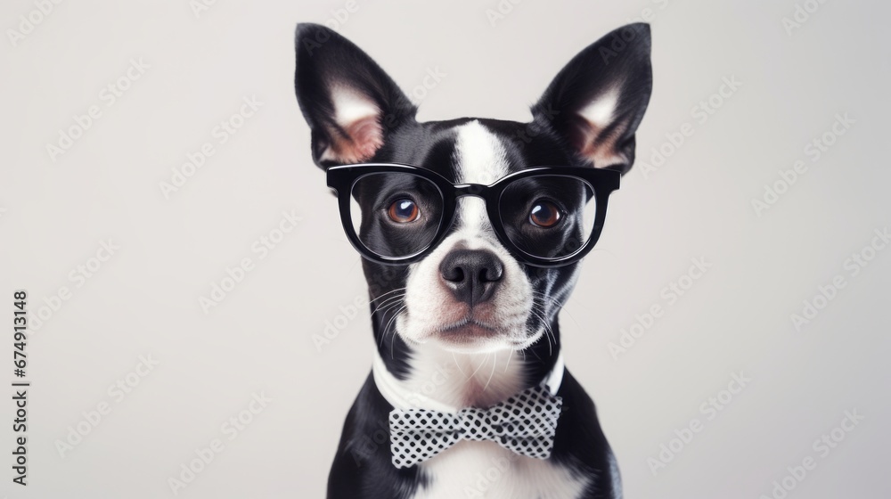 dog with glasses on a white background isolated. dog with glasses on a white background isolated.