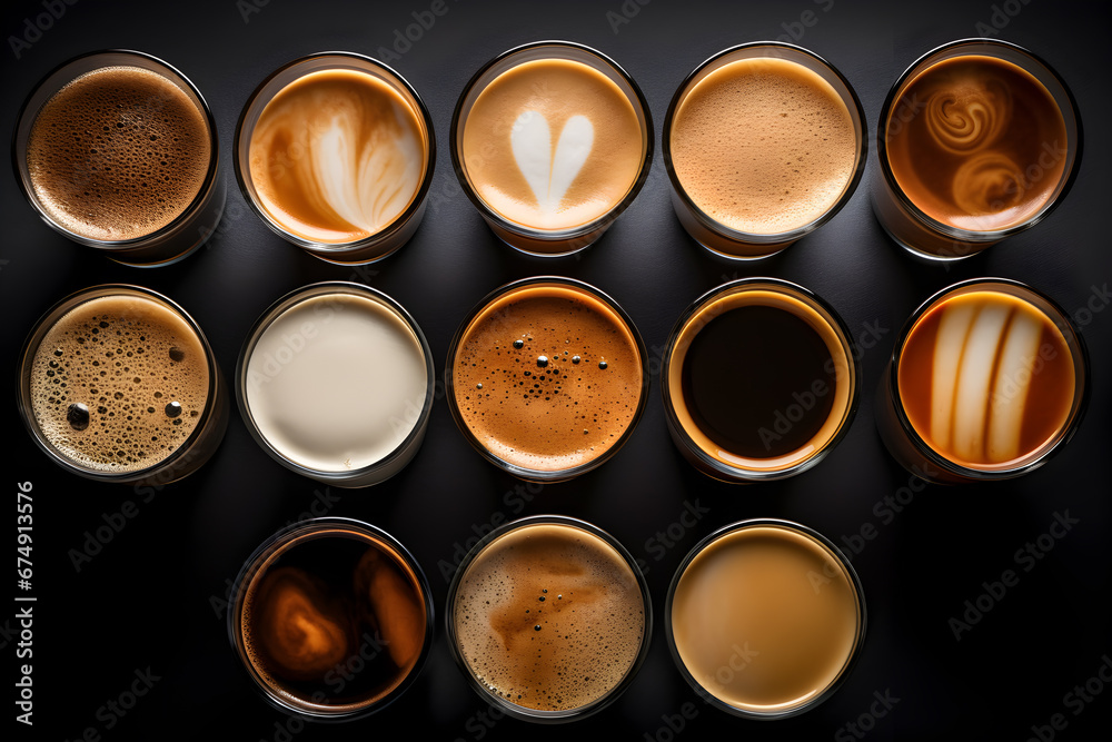 Coffee Lover's Paradise: Top View of Many Cups on Table Coffee Lover's Paradise: Top View of Many Cups on Table