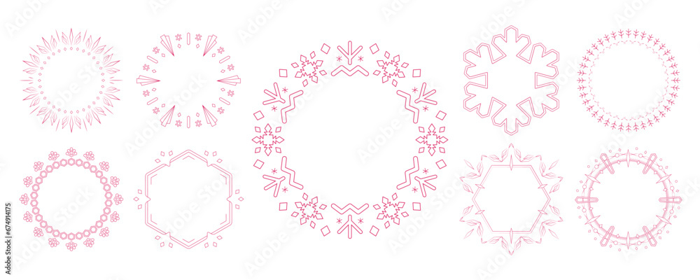素材_フレームのセット_クリスマスをモチーフにした冬の飾り枠。赤色の高級感のある囲みのデザイン。字無