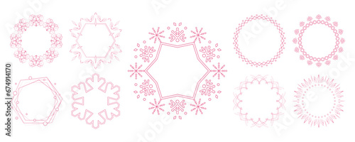 素材_フレームのセット_クリスマスをモチーフにした冬の飾り枠。赤色の高級感のある囲みのデザイン。字無