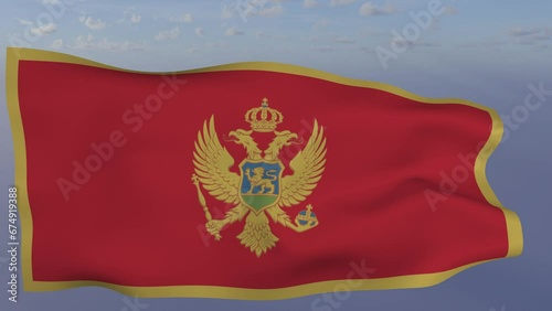Loop der Montenegro Fahne wehend im Wind als Nahaufnahme 4K
