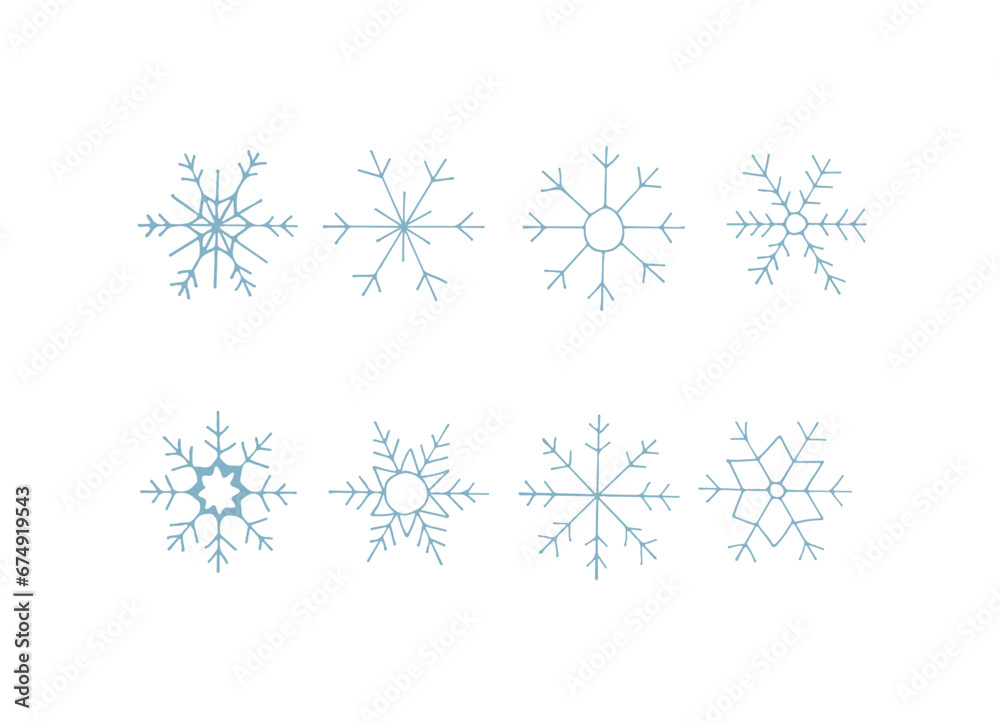 snowflakes set. Snow patterns isolated on a white background. Snowflake doodle. Vector illustration