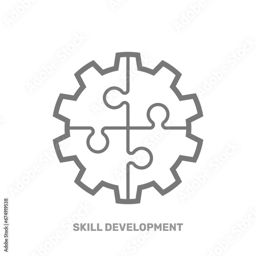 Jigsaw puzzle icon. Solving the problem, moving to the next level and skill development concept. Editable Stroke. EPS 10
