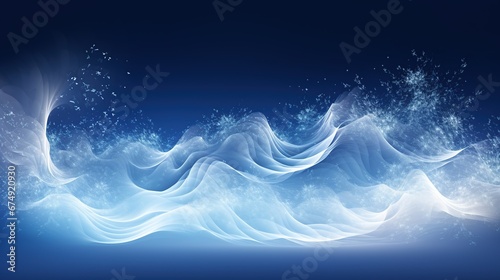 Abstract neon blue curve with snowflakes and shimmering dust png. Winter blizzard, frosty weather, fresh air flow, magic holiday atmosphere. Realistic vector illustration on transparent background