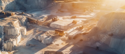 Aerial view of quarry refiner in the liquefaction process, showcasing the steps of quarrying. photo
