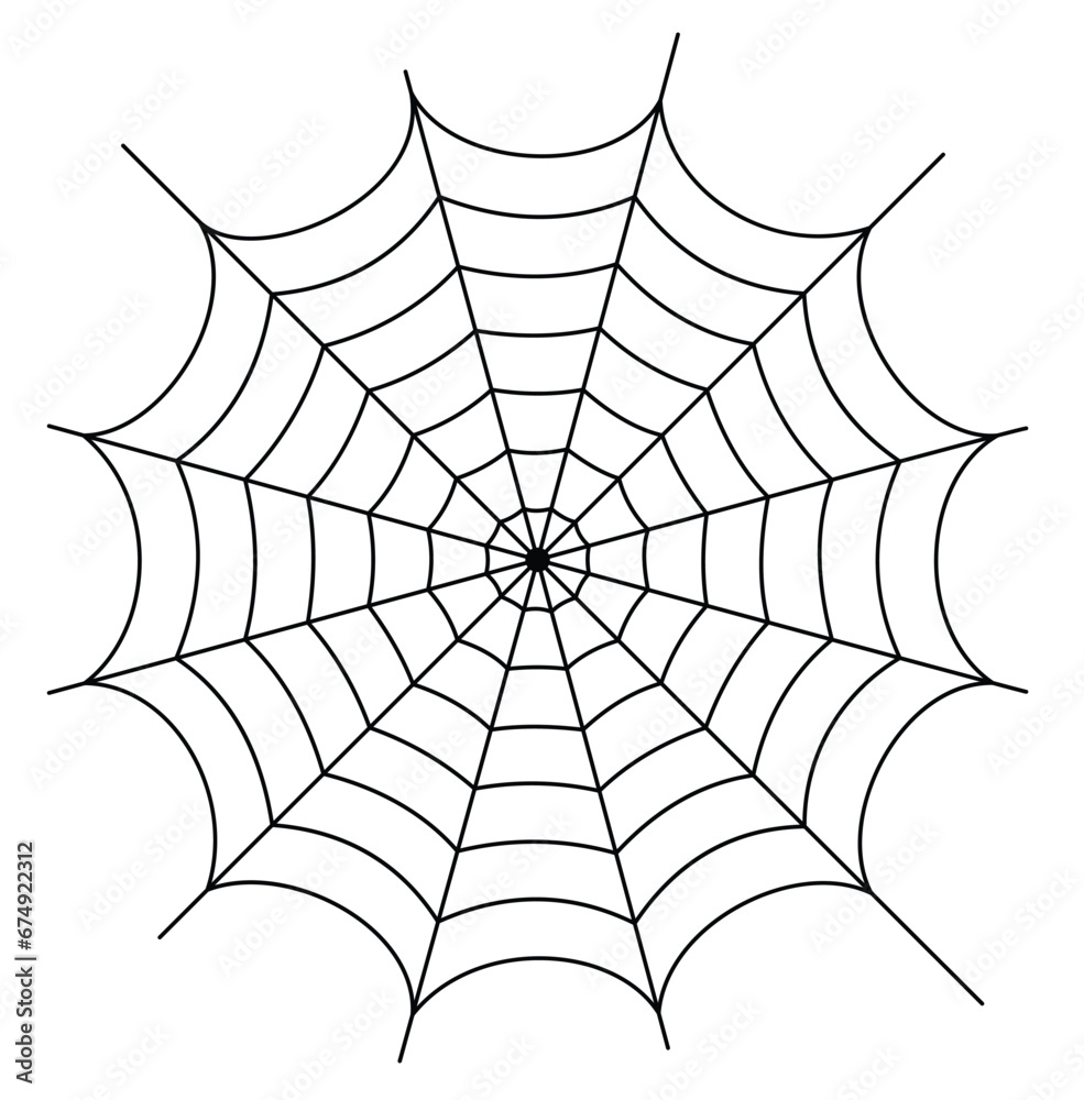 Obraz premium Vector outline illustration of a simple fancy Halloween spider web, isolated object on the white background, clipart useful for halloween party decoration, hand drawn image, cartoon spooky character