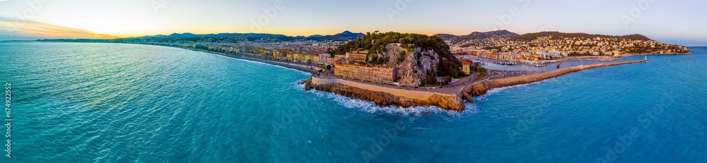 Sunset view of Nice, Nice, the capital of the Alpes-Maritimes department on the French Riviera - obrazy, fototapety, plakaty 