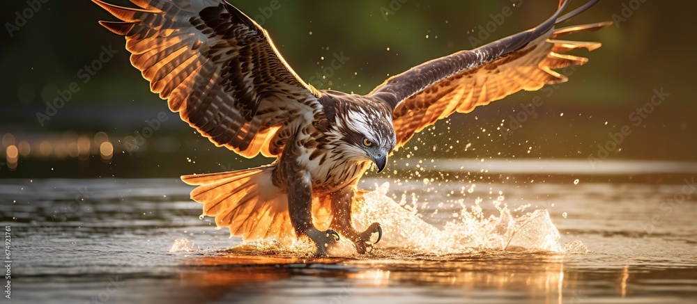 An amazing picture of an osprey or sea hawk hunting a fish from the water - obrazy, fototapety, plakaty 