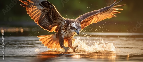 An amazing picture of an osprey or sea hawk hunting a fish from the water