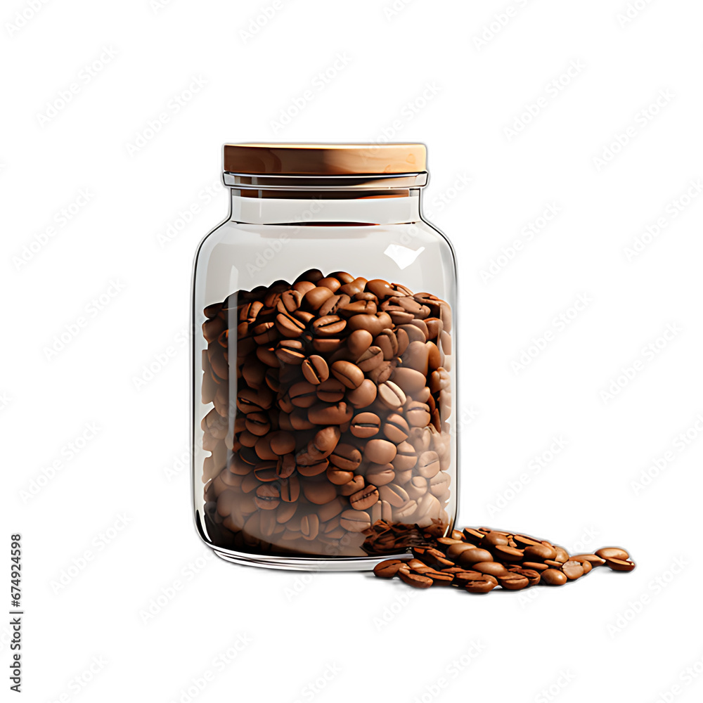 Jar with different contents - Worms, Pencils, Gold, Balls, Heart, Cucumbers, Pencils, Coffee, Money, Pills, Gummies | on Transparent Background [created with generative AI technology]