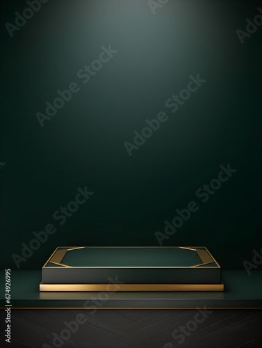 Minimalistic dark green mock up scene podium podest, product presentation concept © TatjanaMeininger