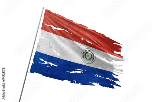 Paraguay torn flag on transparent background.