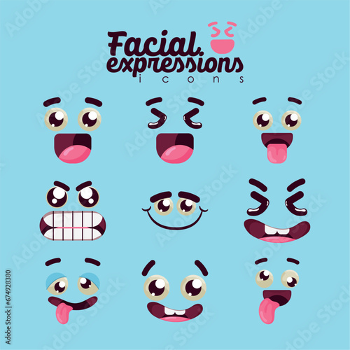 Set of different facial expression Vector