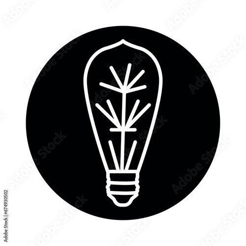 Loft LED filament lamp black line icon.