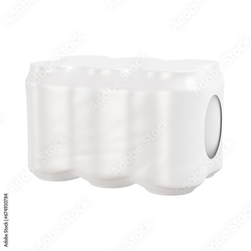 Shrink Wrap of 6 Aluminium Cans image isolated on a white background