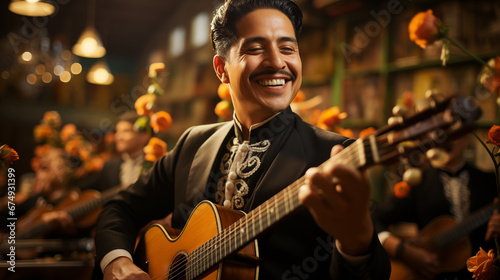 Vibrant Mariachi Performance: A lively Mariachi band performing in traditional attire, capturing the essence of Mexican music and culture in Mexico