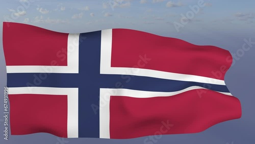 Loop der Norway Fahne wehend im Wind als Nahaufnahme 4K