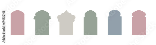 Islamic window boho colors shape. Arabic door shape. Islamic arhitecture elements of window and door