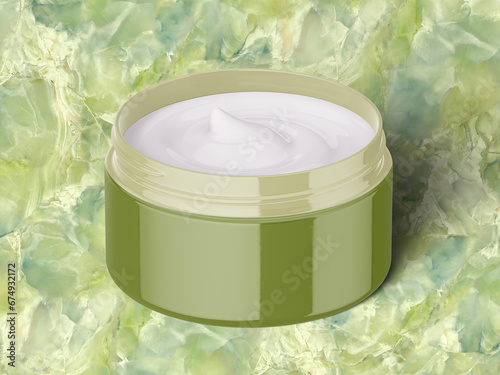 Tableau sur toile 3D Illustration. Skin care cream jar on marble background.