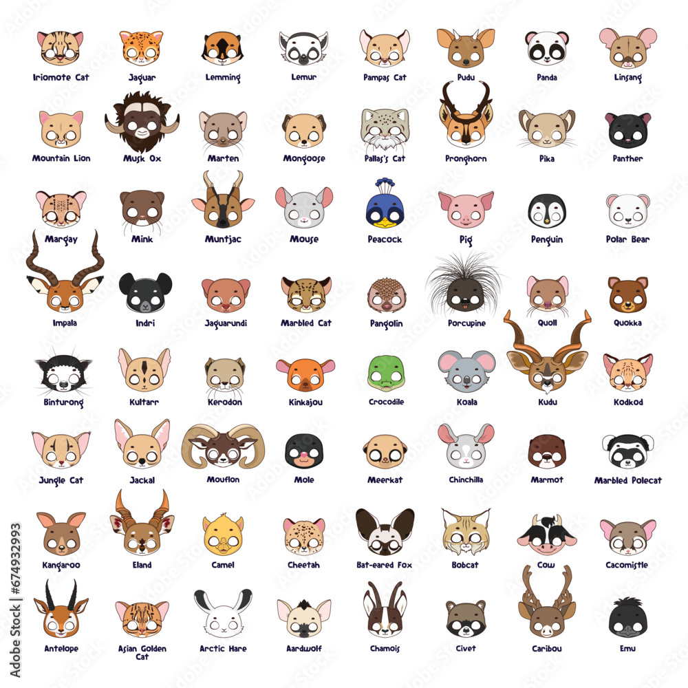 Fototapeta premium Animal mask set for costume party, Halloween, various festivities