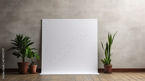 Empty three rollup banners stand. Blank template mockups. Exhibition stand 3 roll-up banners, screen for you design. Vertical white roll up for preview. photo