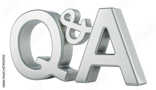 Q&A metallic inscription, 3D rendering isolated on transparent background