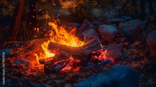 A glowing red embein a campfire AI generated illustration
