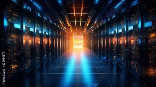 dark servers data centeroom with computers AI generated illustration
