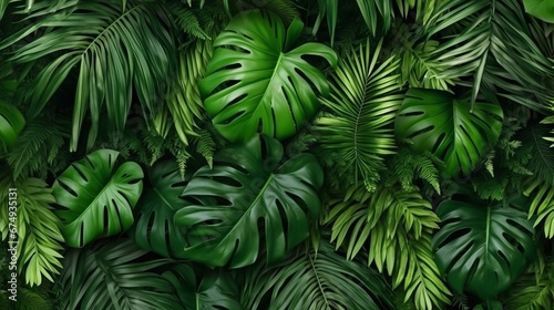 Vászonkép Green leaves background Green tropical monstera lea  AI generated illustration