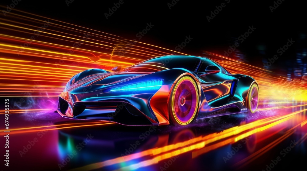 Speeding Sports CaOn Neon Highway Powerful AI generated illustration Speeding Sports CaOn Neon Highway Powerful AI generated illustration