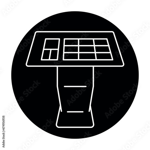 Interactive information kiosk in black line icon. Self service machine