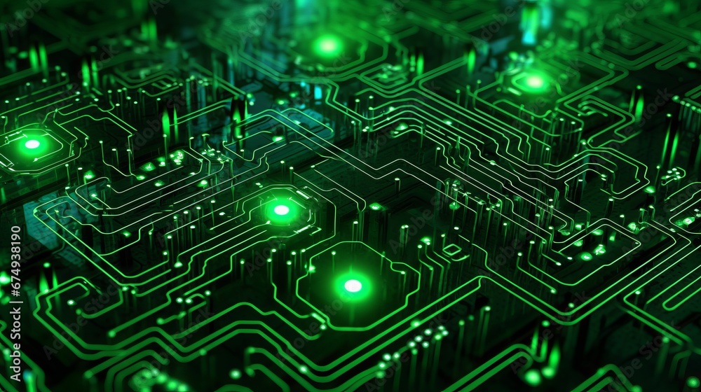 A neon green circuit board with glowing symbols AI generated illustration A neon green circuit board with glowing symbols AI generated illustration