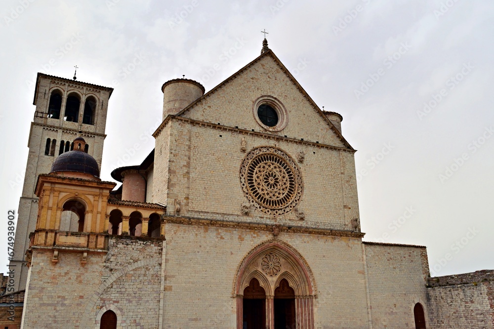 view of the famous Basilica of San Francesco d'Assisi located in Assisi, Umbria, Italy
