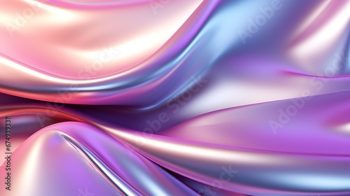 Close-up of ethereal pastel neon pink  purple  lavender  mint holographic metallic foil background. Abstract modern curved blurred surreal futuristic disco  rave  techno  festive dreamlike backdrop