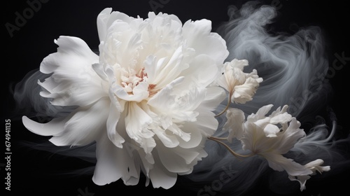 A white flower with smoke coming out of it