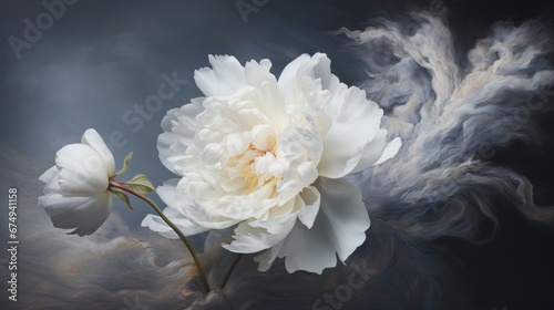 Fototapeta Naklejka Na Ścianę i Meble -  Two white peonies in a vase on a table