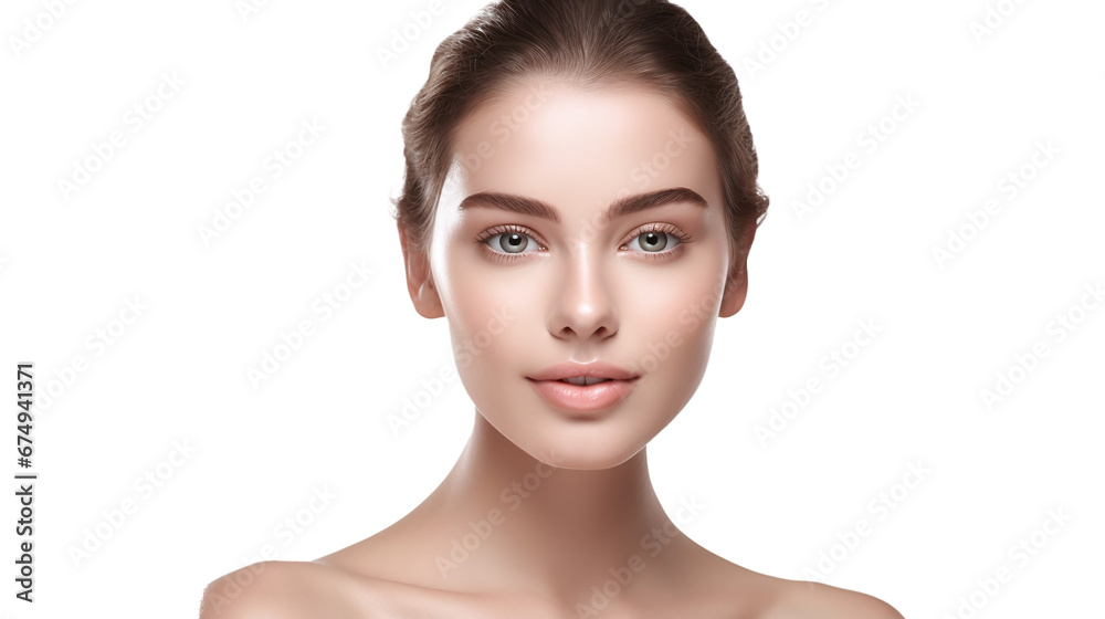 beauty portrait of a cool female caucasian model with brunette hair combed back isolated against transparent background beauty portrait of a cool female caucasian model with brunette hair combed back isolated against transparent background