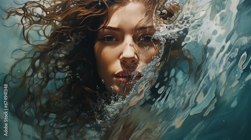 A painting of a woman in the water