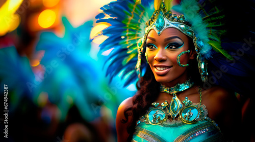 woman dancer in costume at Carnival of Rio de Janeiro 