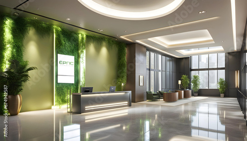Modern reception lobby interior design  3D rendering 